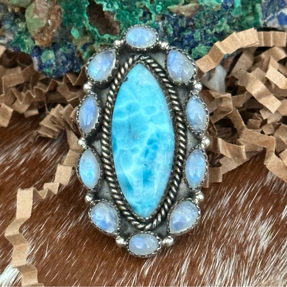 Larimar Sterling Silver Statement Adjustable Ring - image 1